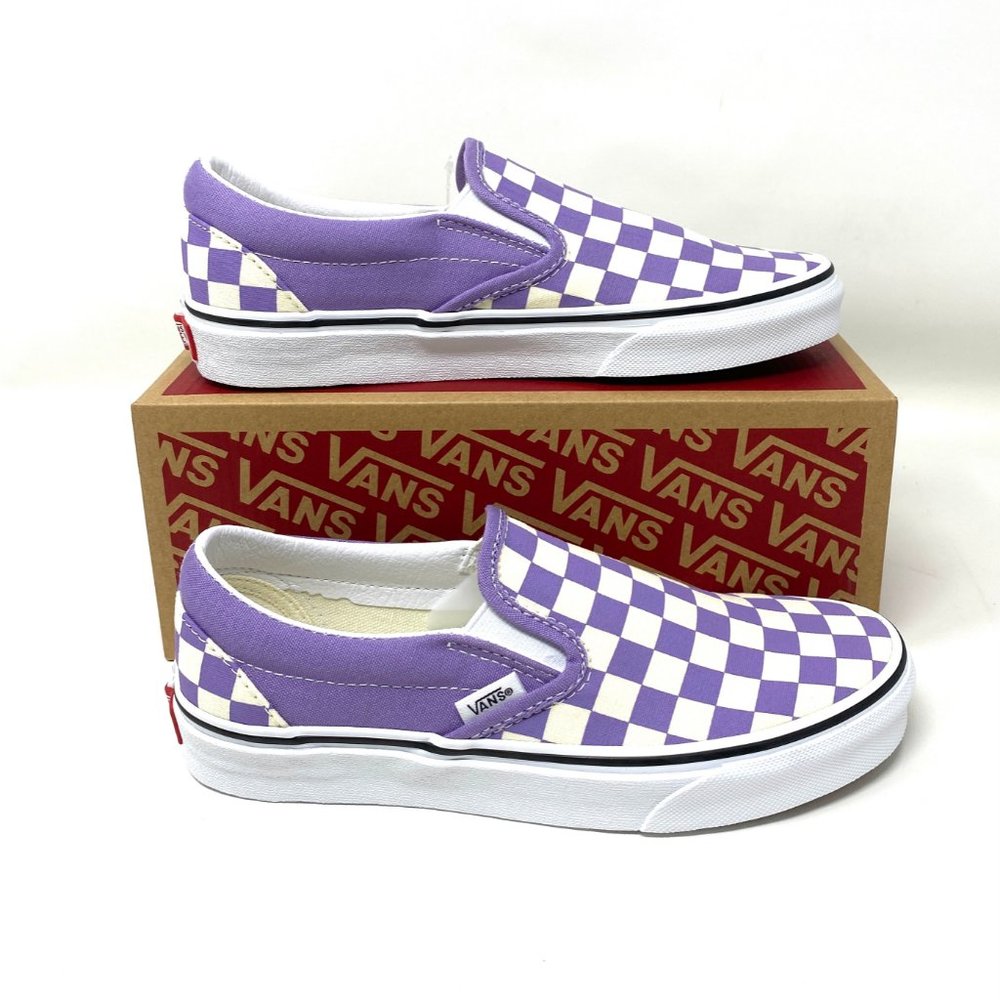 VANS Sneaker Men's VN0A33TB9HM Classic Slip On Checkerboard Chalk Violet White - Picture 3 of 10